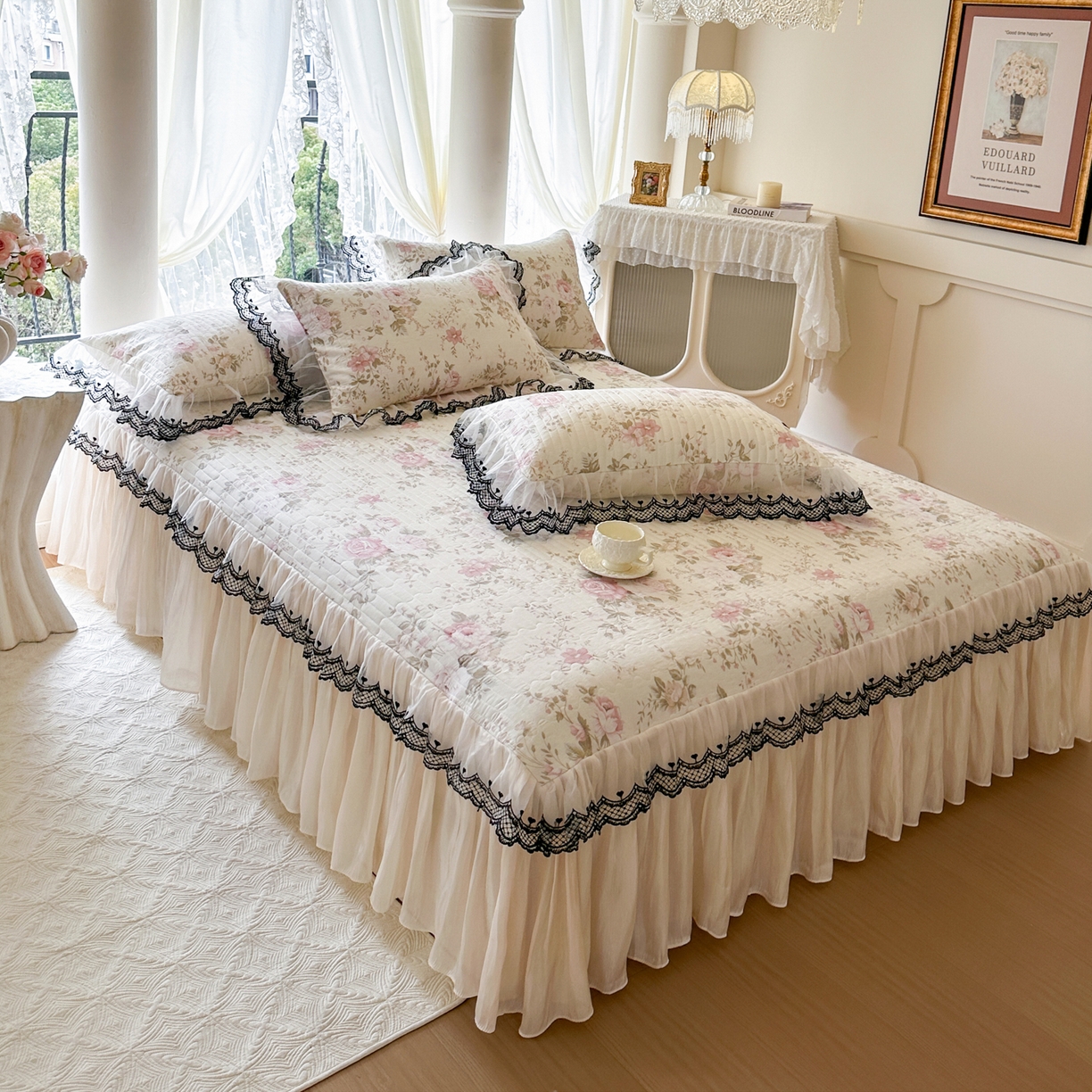 91家纺网 家纺一手货源 找家纺 恋尚 2026春夏新款全棉纯棉印花单床裙床裙单件控价床裙135起床裙三件170起 花蔓日记