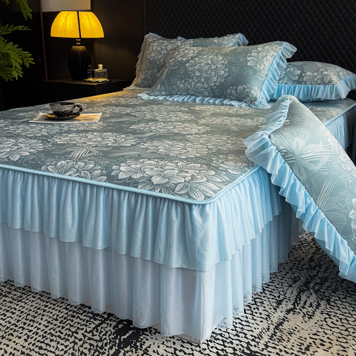 91家纺网 家纺一手货源 找家纺 （总）家之硕家纺 2026春夏新款凉感提花床裙款凉席席子