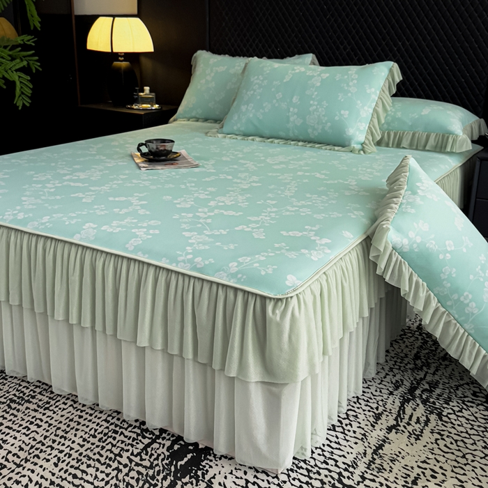 91家纺网 家纺一手货源 找家纺 （总）家之硕家纺 2026春夏新款凉感提花床裙款凉席席子