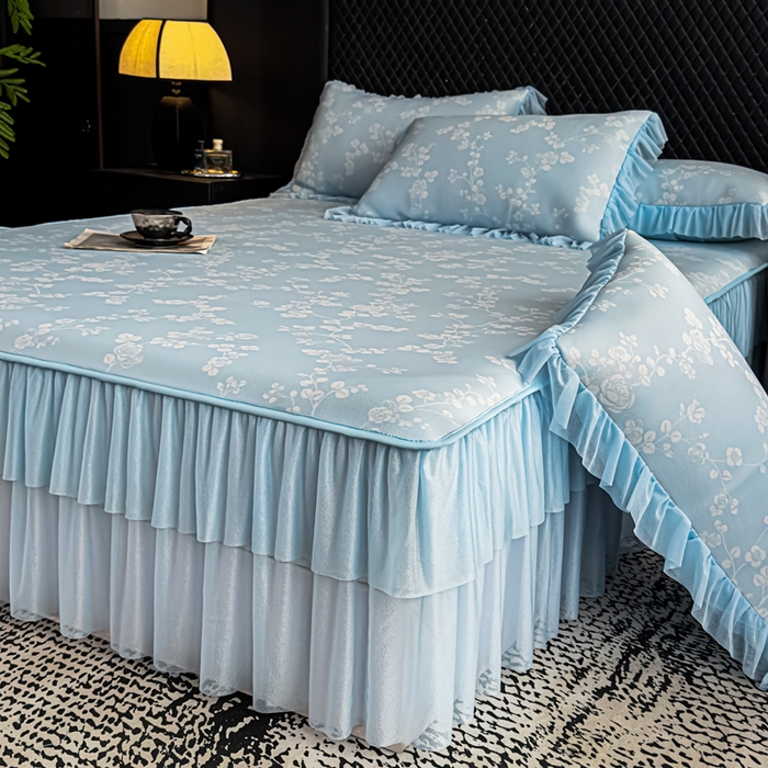 91家纺网 家纺一手货源 找家纺 （总）家之硕家纺 2026春夏新款凉感提花床裙款凉席席子