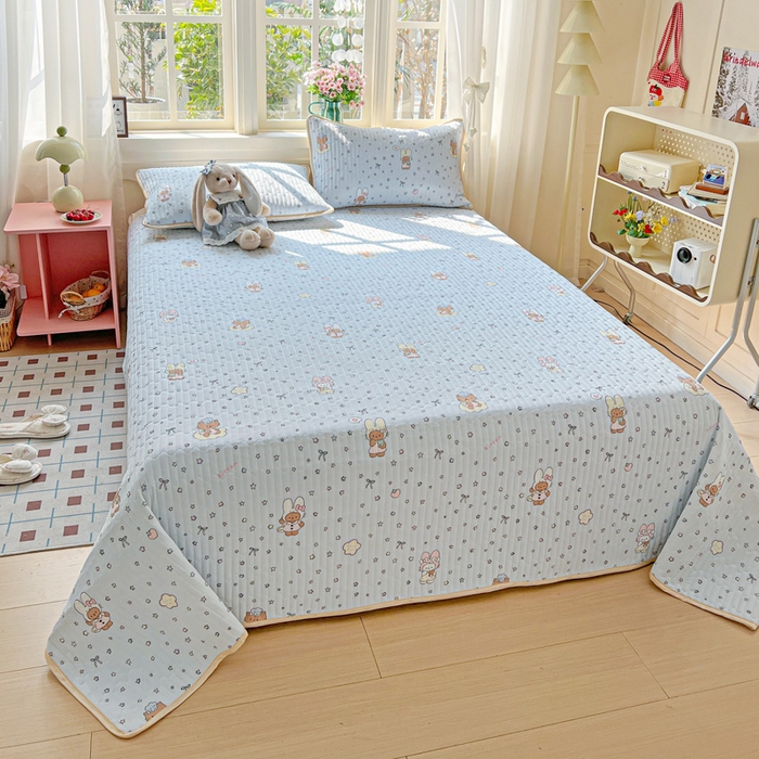 91家纺网 家纺一手货源 找家纺 卡普家居 2026新款A类锦氨凉感印花单床盖凉席 萌兔星愿