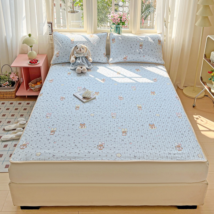 91家纺网 家纺一手货源 找家纺 卡普家居 2026新款A类锦氨凉感印花单床盖凉席 萌兔星愿