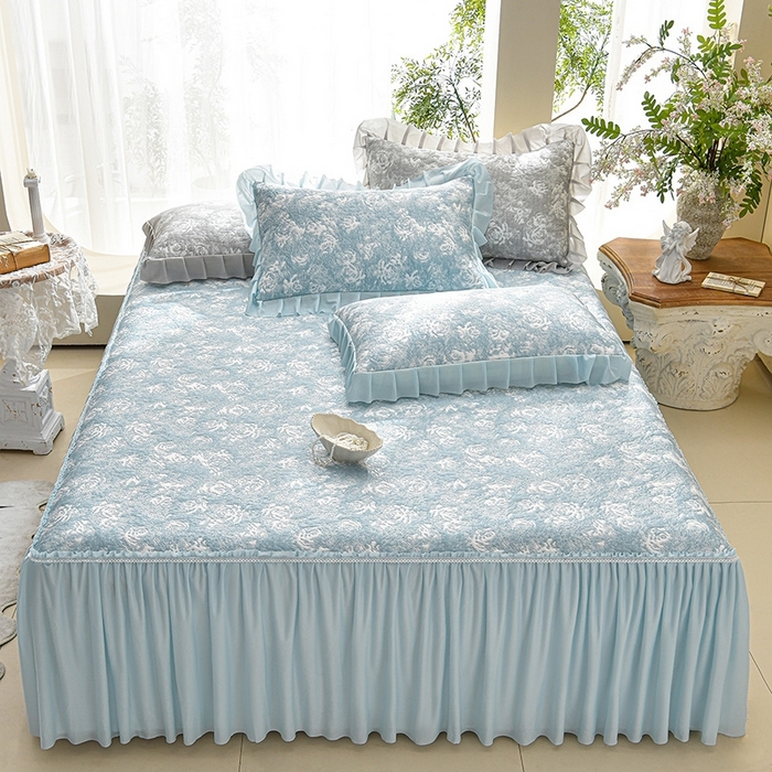 91家纺网 家纺一手货源 找家纺 （总）绘萱家居 2026新款PE提花冰凉豆豆床裙款凉席席子凉席