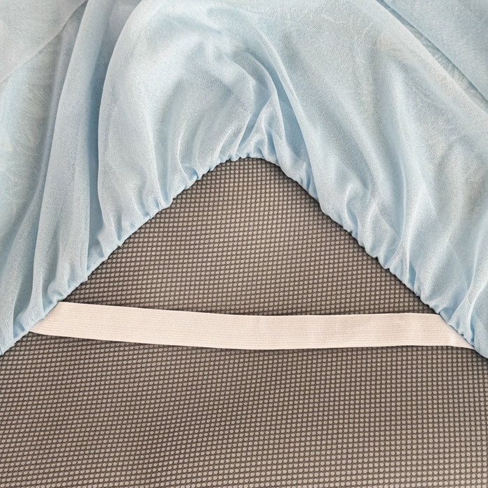 91家纺网 家纺一手货源 找家纺 家之硕家纺 2026春夏新款凉感提花床裙款凉席席子 百合捧花--天蓝