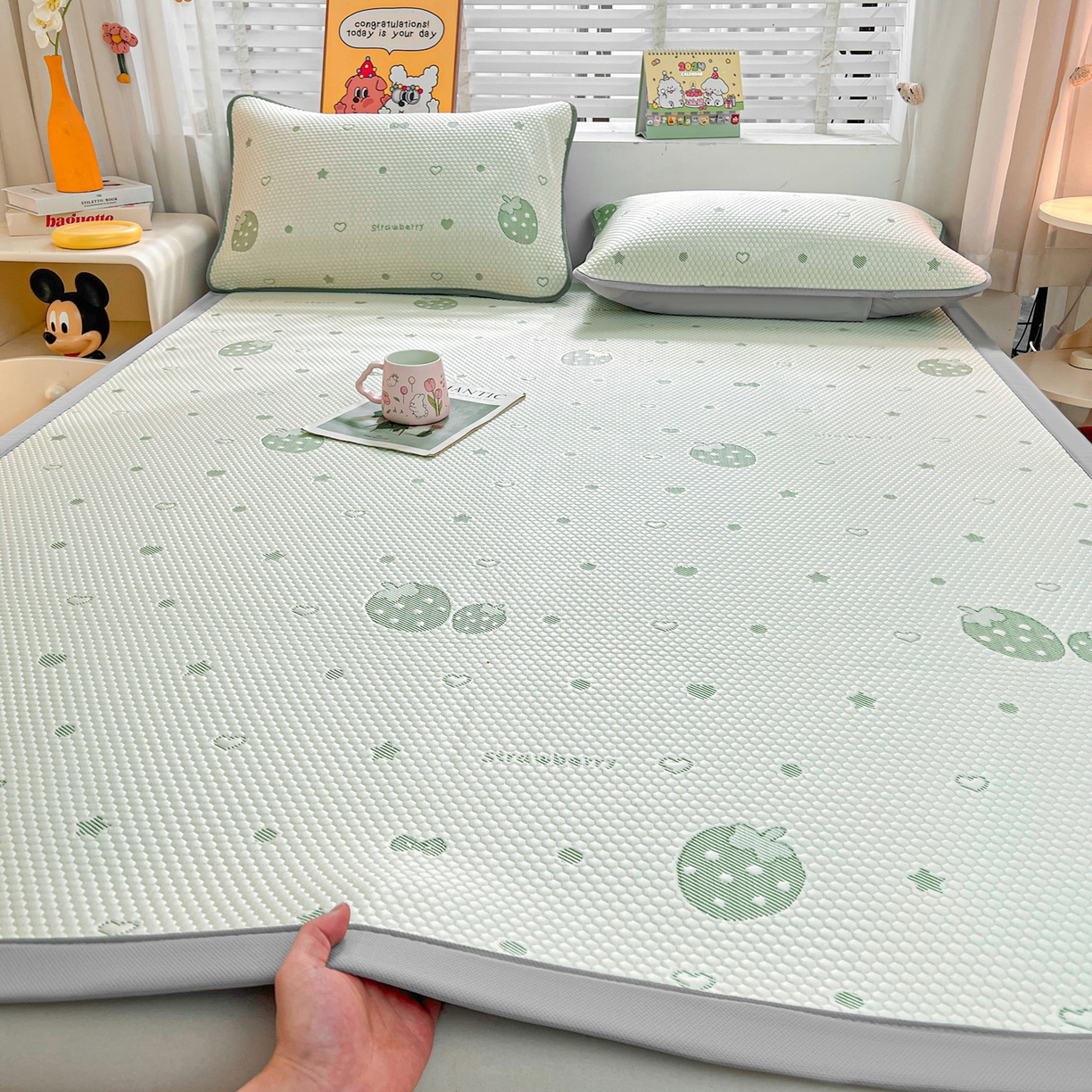 91家纺网 家纺一手货源 找家纺 （总）爱思凯家纺 2026新款A类凉感冰豆豆宿舍凉席席子凉席-灵萌-成人款