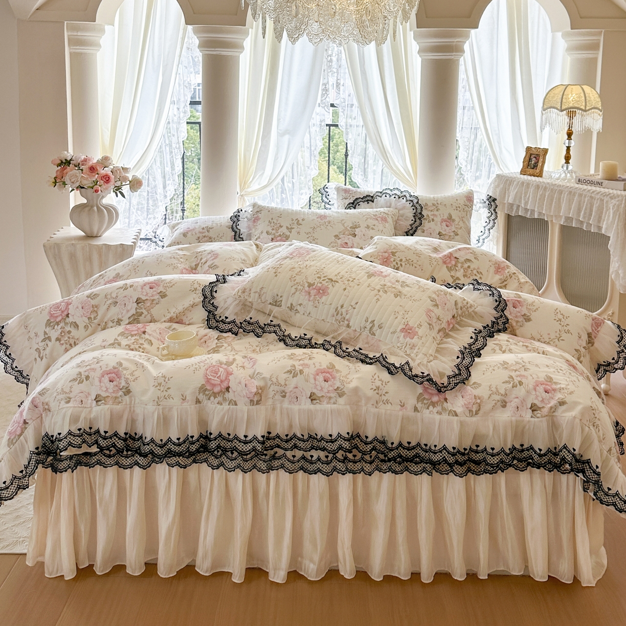 91家纺网 家纺一手货源 找家纺 （总）恋尚 2026春夏新款全棉纯棉印花床裙四件套 床裙四件控价270起