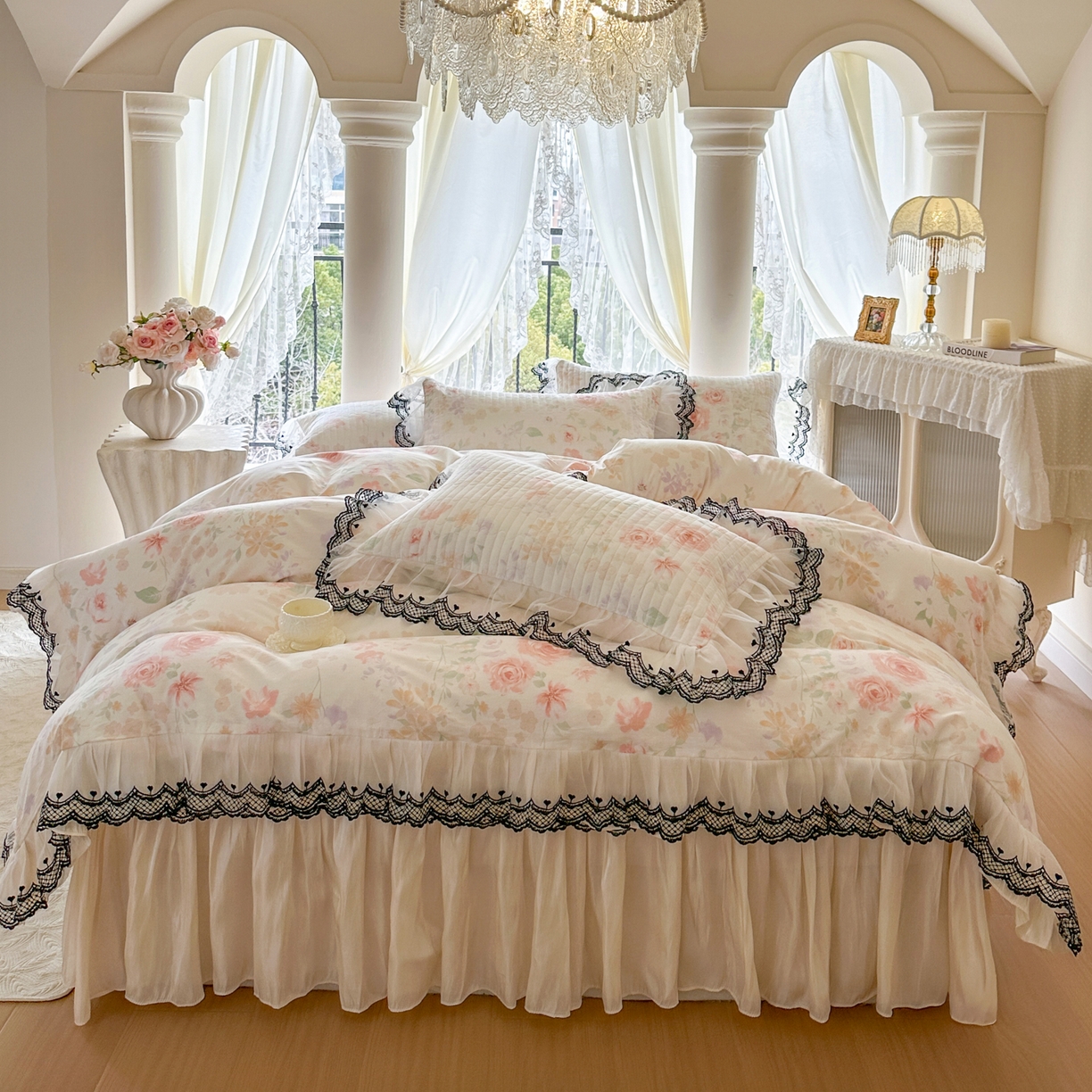 恋尚 2026春夏新款全棉纯棉印花床裙四件套 床裙四件控价270起 巴黎清梦