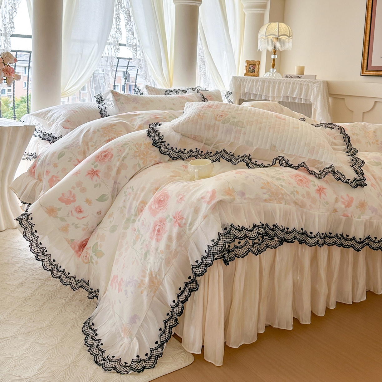 91家纺网 家纺一手货源 找家纺 恋尚 2026春夏新款全棉纯棉印花床裙四件套 床裙四件控价270起 巴黎清梦