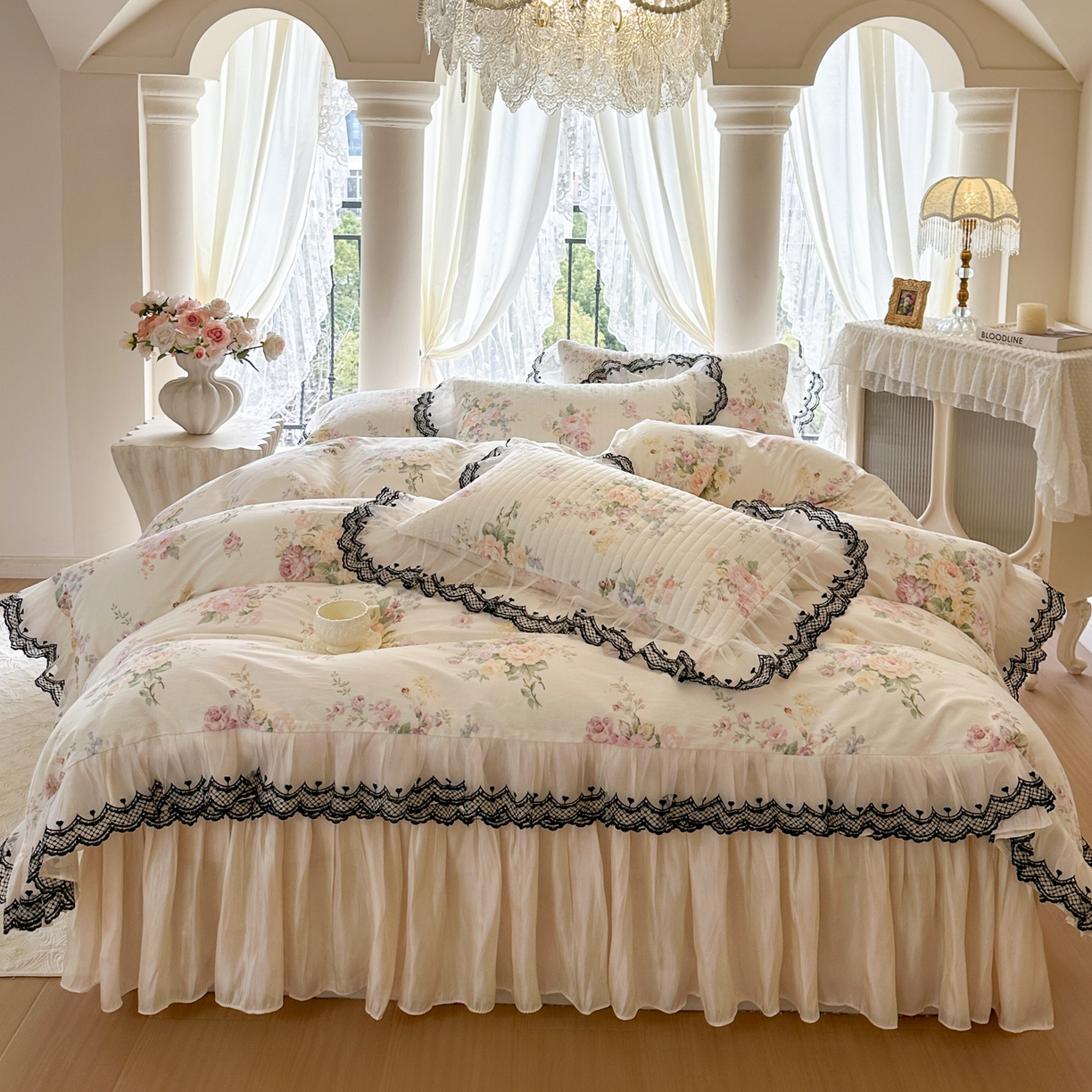 恋尚 2026春夏新款全棉纯棉印花床裙四件套 床裙四件控价270起 春薇花信