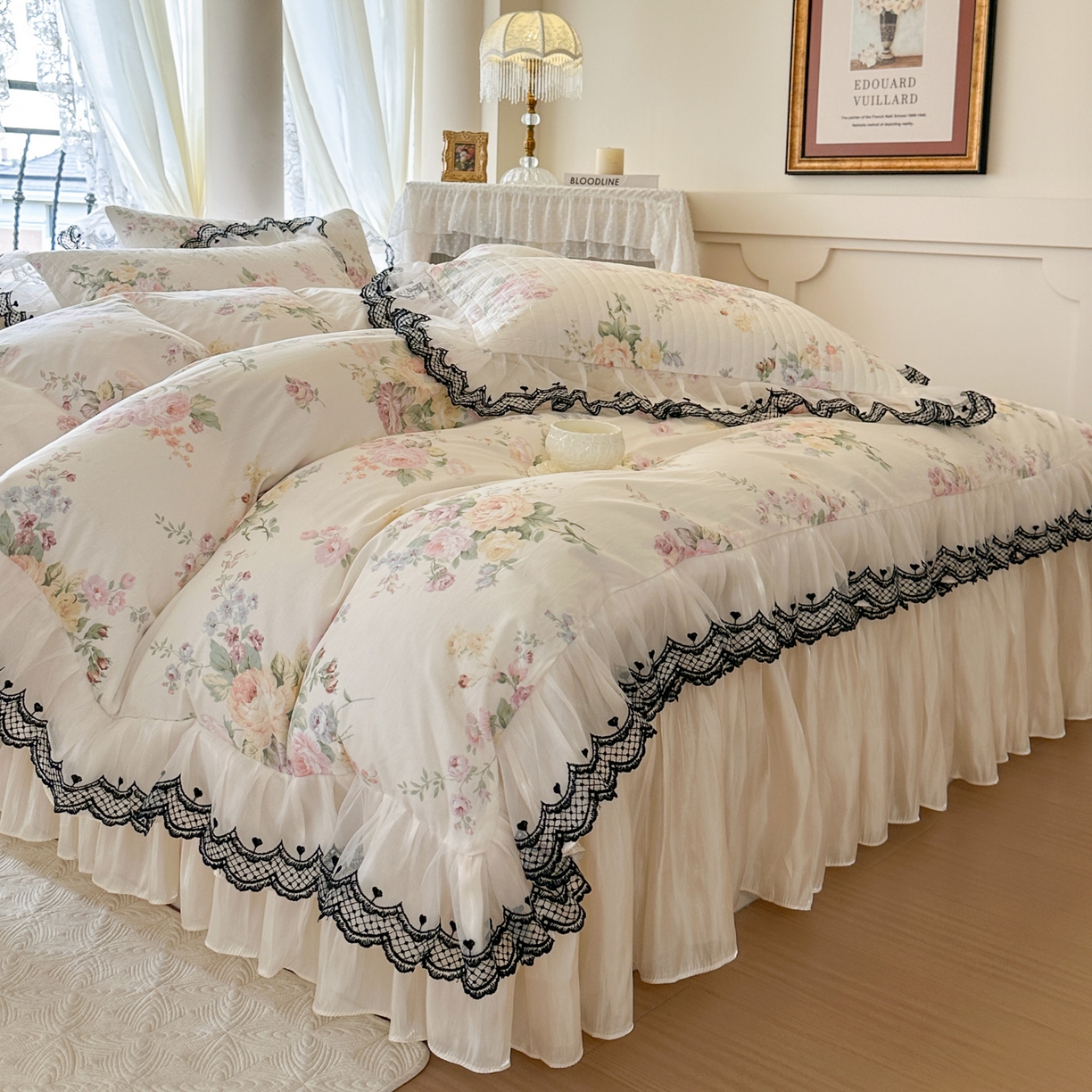 91家纺网 家纺一手货源 找家纺 恋尚 2026春夏新款全棉纯棉印花床裙四件套 床裙四件控价270起 春薇花信