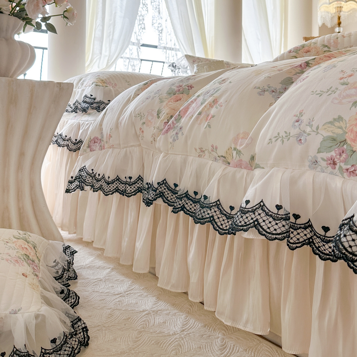 91家纺网 家纺一手货源 找家纺 恋尚 2026春夏新款全棉纯棉印花床裙四件套 床裙四件控价270起 春薇花信