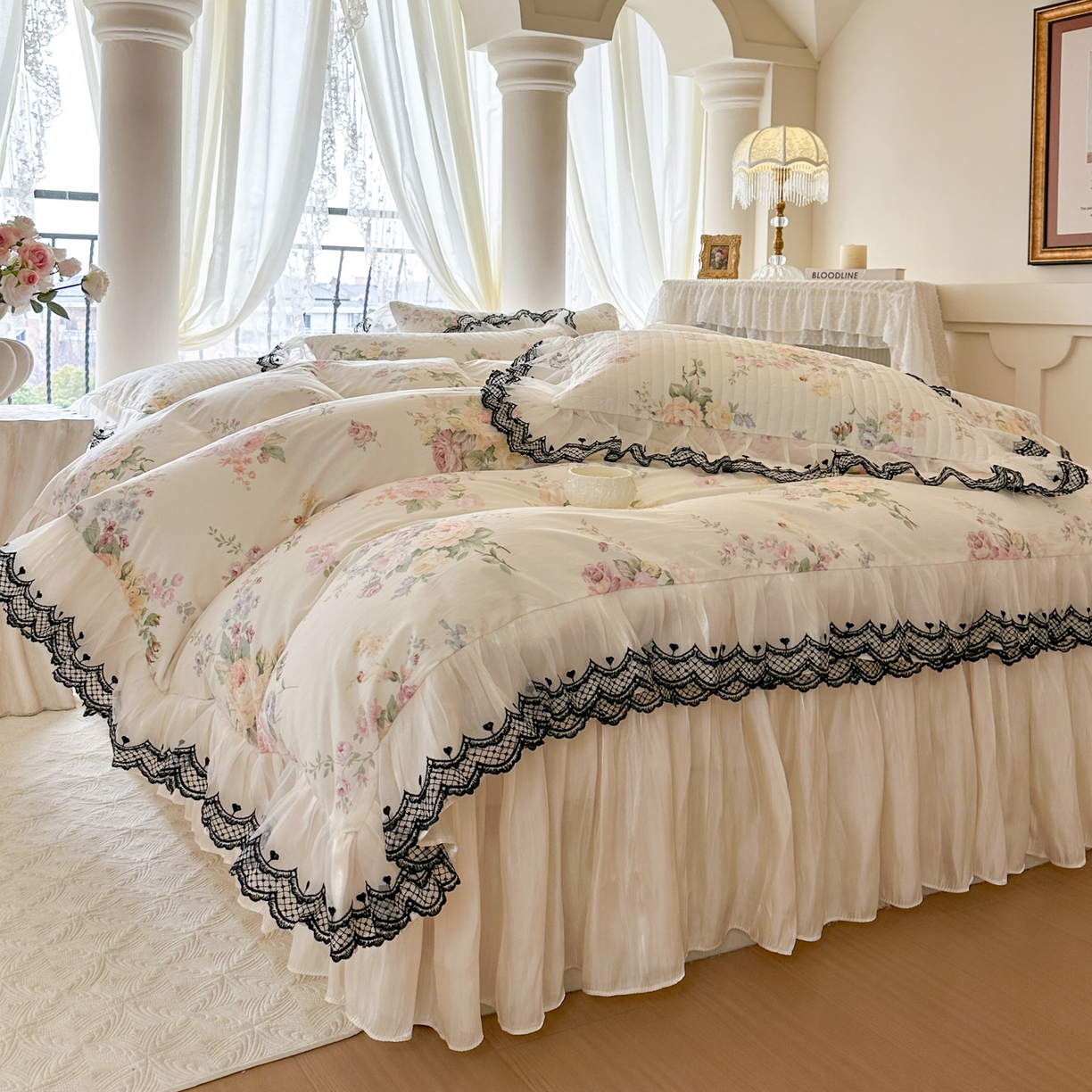 91家纺网 家纺一手货源 找家纺 恋尚 2026春夏新款全棉纯棉印花床裙四件套 床裙四件控价270起 春薇花信