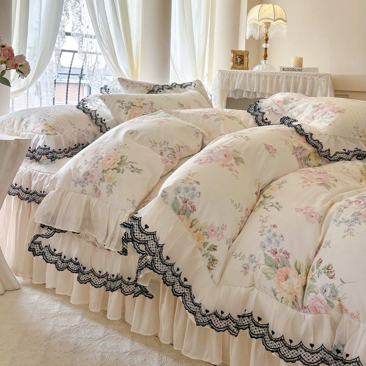 91家纺网 家纺一手货源 找家纺 恋尚 2026春夏新款全棉纯棉印花床裙四件套 床裙四件控价270起 春薇花信