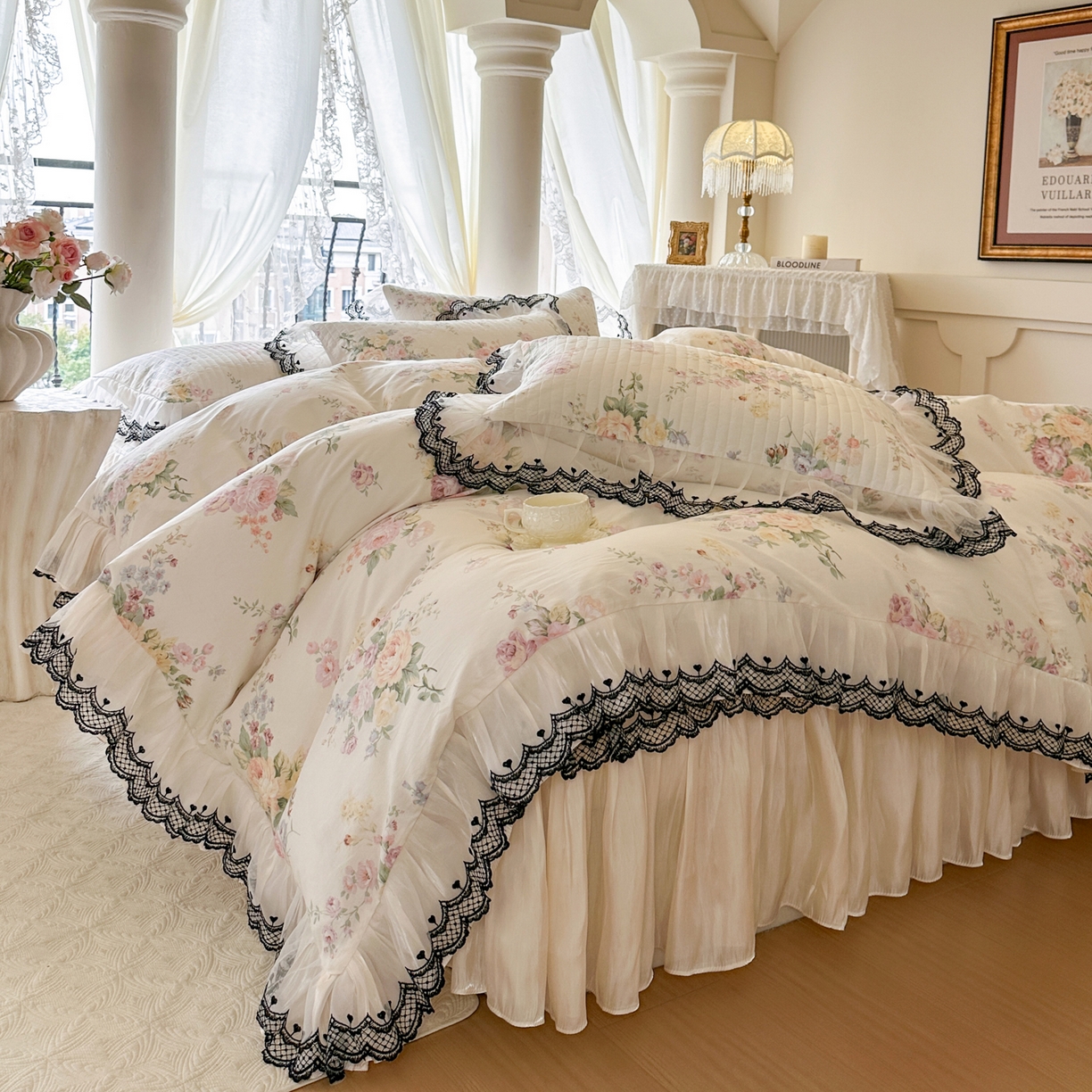 91家纺网 家纺一手货源 找家纺 恋尚 2026春夏新款全棉纯棉印花床裙四件套 床裙四件控价270起 春薇花信