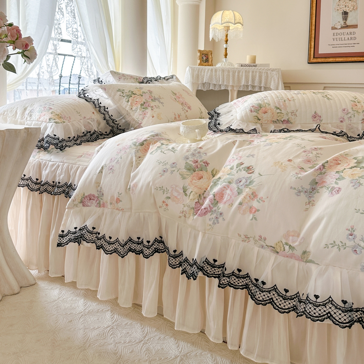 91家纺网 家纺一手货源 找家纺 恋尚 2026春夏新款全棉纯棉印花床裙四件套 床裙四件控价270起 春薇花信