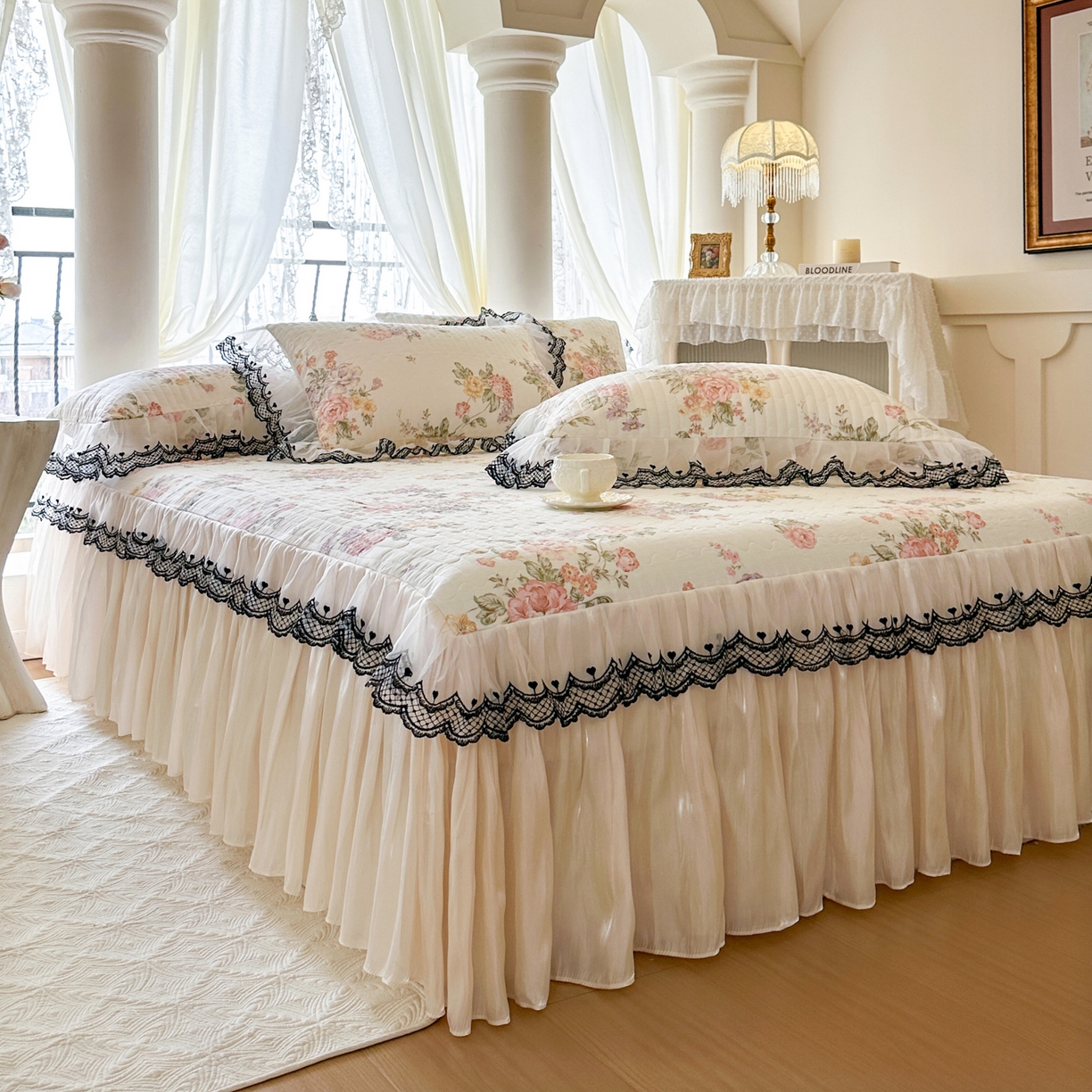 91家纺网 家纺一手货源 找家纺 恋尚 2026春夏新款全棉纯棉印花床裙四件套 床裙四件控价270起 繁花香颂