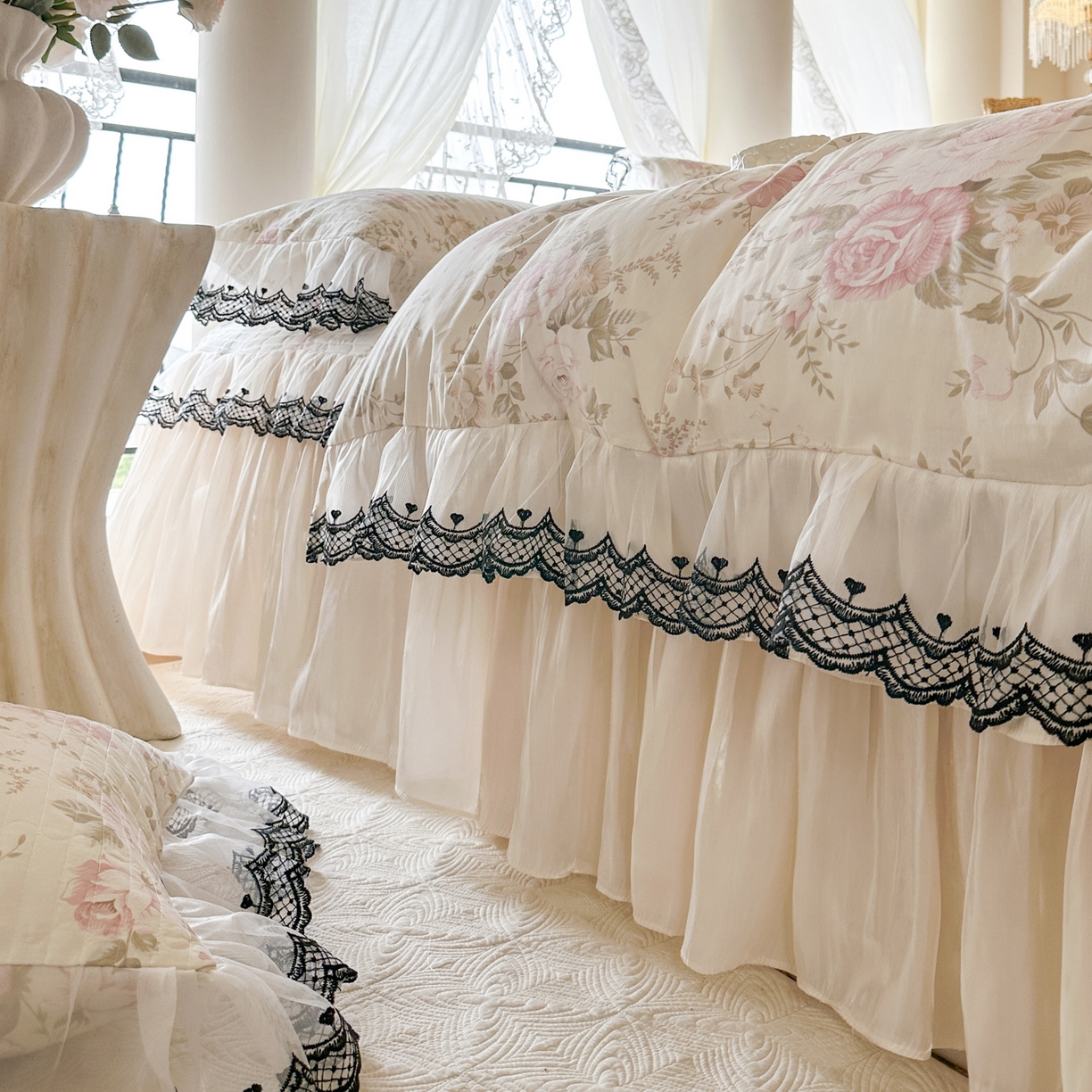 91家纺网 家纺一手货源 找家纺 恋尚 2026春夏新款全棉纯棉印花床裙四件套 床裙四件控价270起 花蔓日记