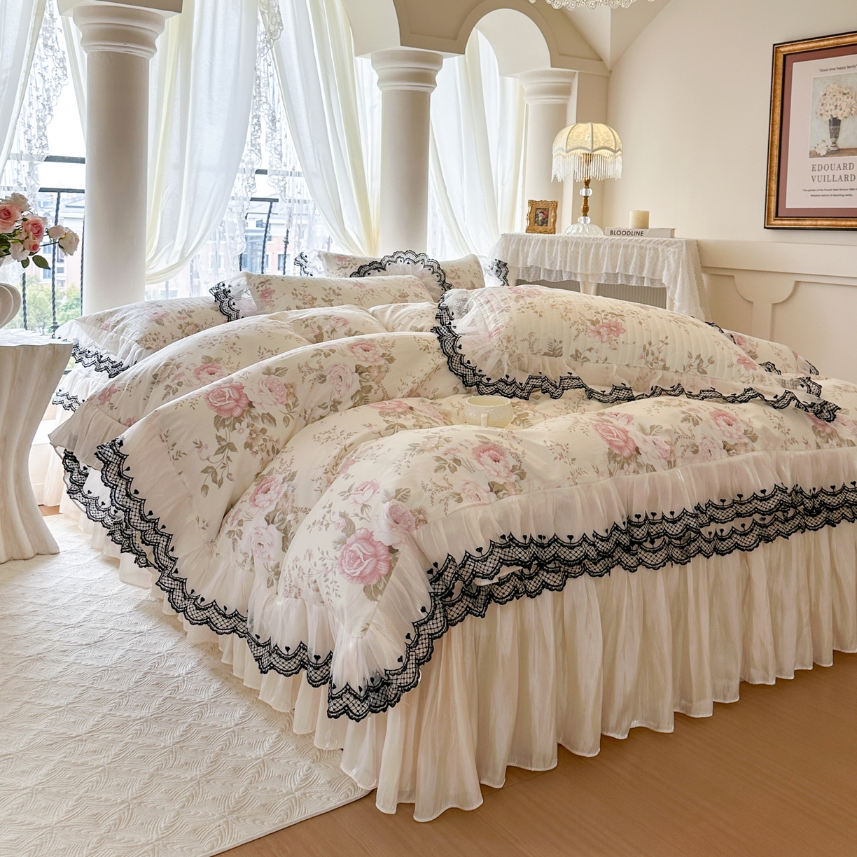 91家纺网 家纺一手货源 找家纺 恋尚 2026春夏新款全棉纯棉印花床裙四件套 床裙四件控价270起 花蔓日记