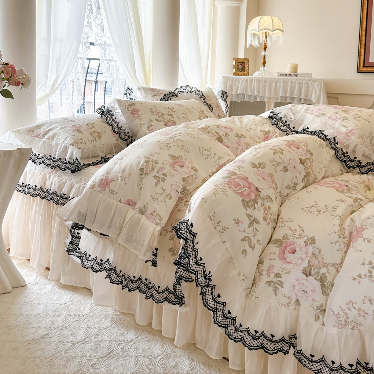 91家纺网 家纺一手货源 找家纺 恋尚 2026春夏新款全棉纯棉印花床裙四件套 床裙四件控价270起 花蔓日记