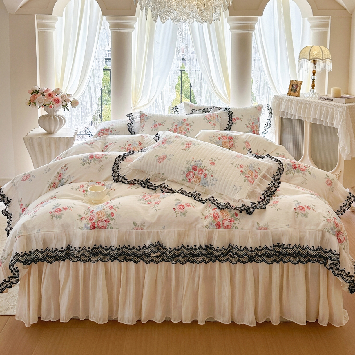 恋尚 2026春夏新款全棉纯棉印花床裙四件套 床裙四件控价270起 露梦花舍