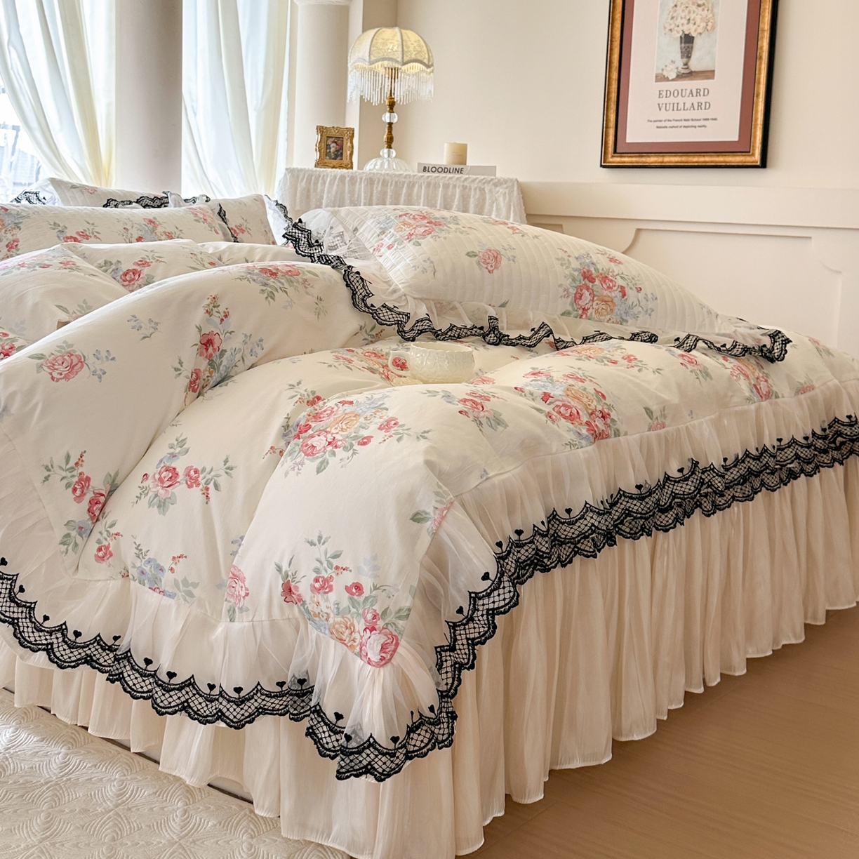 91家纺网 家纺一手货源 找家纺 恋尚 2026春夏新款全棉纯棉印花床裙四件套 床裙四件控价270起 露梦花舍