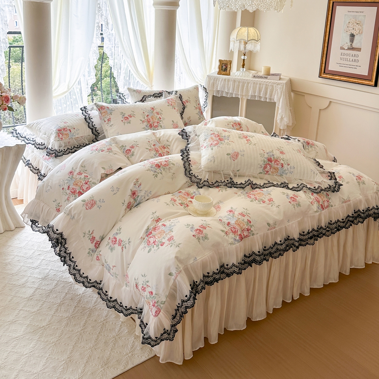 91家纺网 家纺一手货源 找家纺 恋尚 2026春夏新款全棉纯棉印花床裙四件套 床裙四件控价270起 露梦花舍