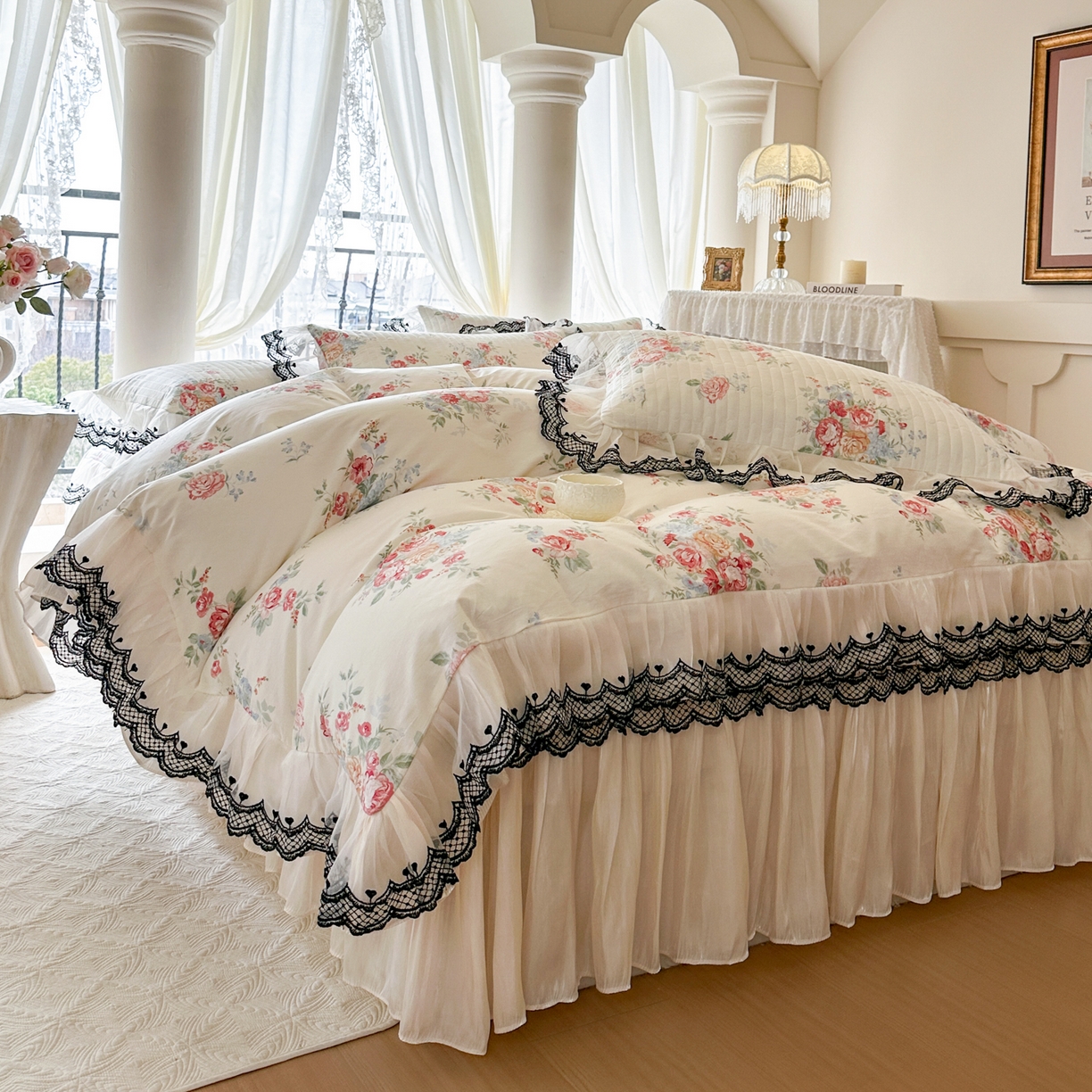 91家纺网 家纺一手货源 找家纺 恋尚 2026春夏新款全棉纯棉印花床裙四件套 床裙四件控价270起 露梦花舍