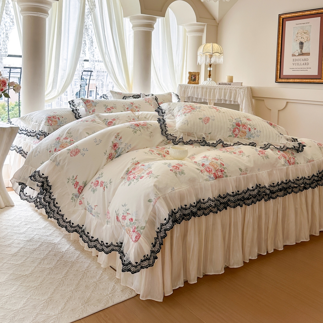 91家纺网 家纺一手货源 找家纺 恋尚 2026春夏新款全棉纯棉印花床裙四件套 床裙四件控价270起 露梦花舍