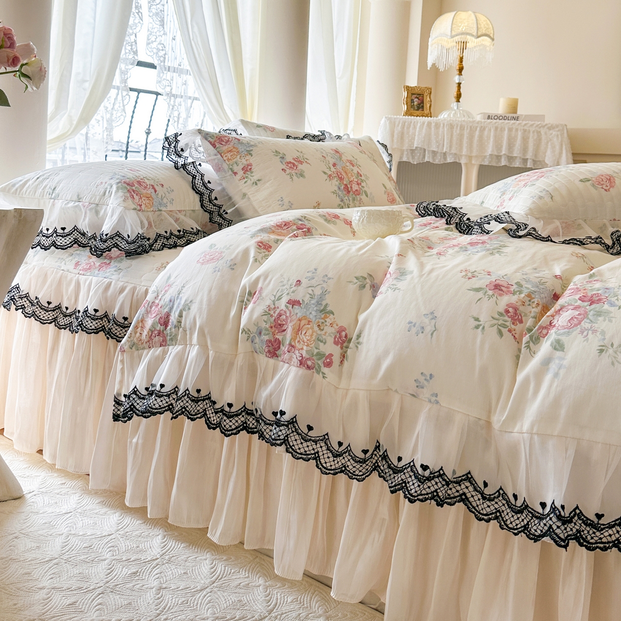 91家纺网 家纺一手货源 找家纺 恋尚 2026春夏新款全棉纯棉印花床裙四件套 床裙四件控价270起 露梦花舍