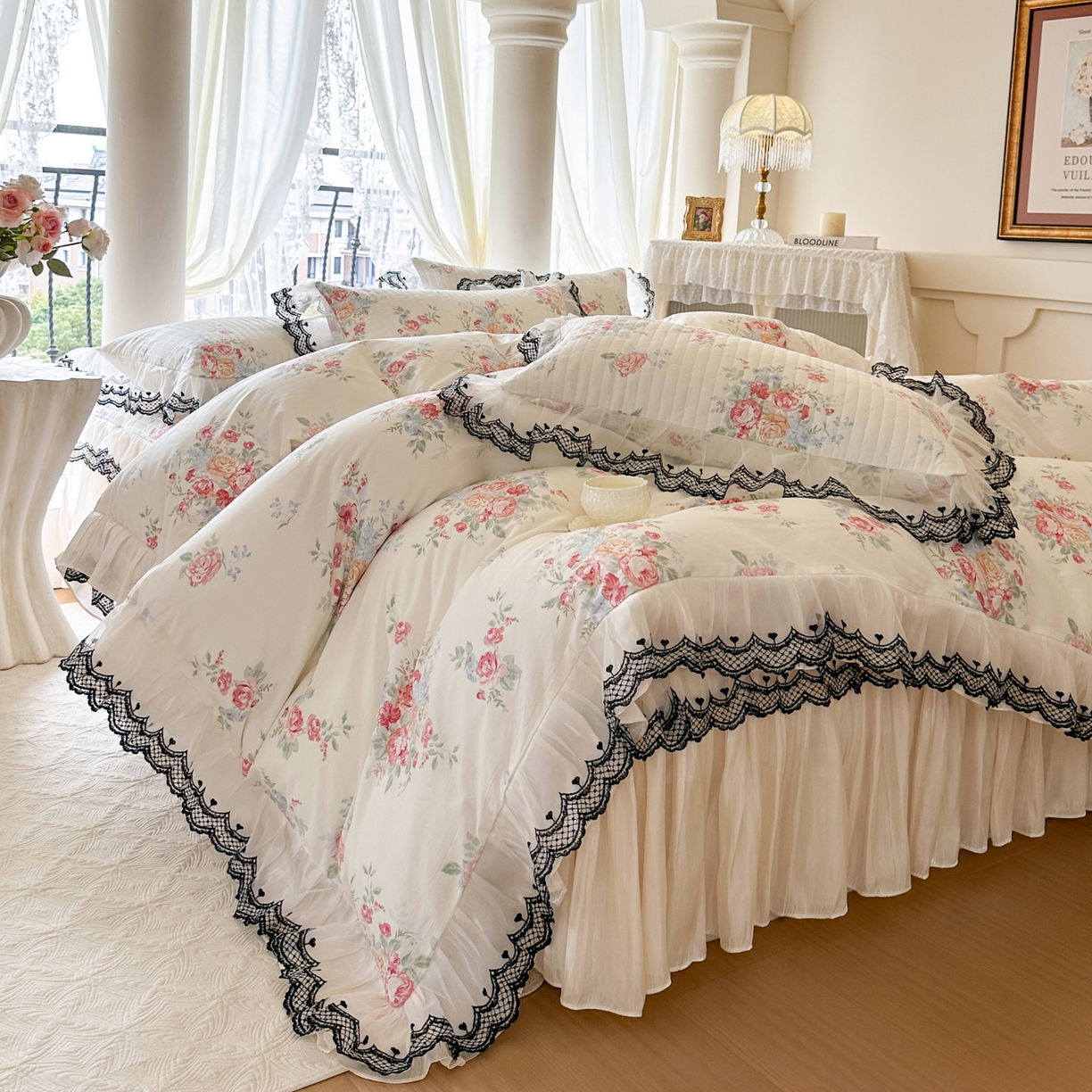 91家纺网 家纺一手货源 找家纺 恋尚 2026春夏新款全棉纯棉印花床裙四件套 床裙四件控价270起 露梦花舍