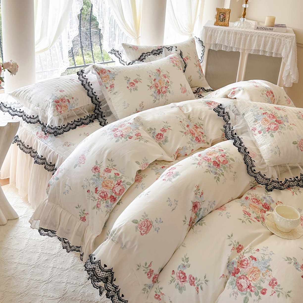 91家纺网 家纺一手货源 找家纺 恋尚 2026春夏新款全棉纯棉印花床裙四件套 床裙四件控价270起 露梦花舍