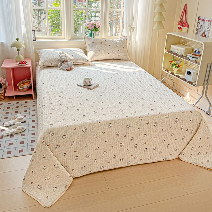 91家纺网 家纺一手货源 找家纺 卡普家居 2026新款A类锦氨凉感印花单床盖凉席 奶盖Kitty