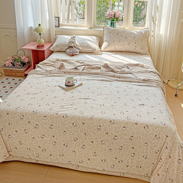 91家纺网 家纺一手货源 找家纺 卡普家居 2026新款A类锦氨凉感印花单床盖凉席 奶盖Kitty