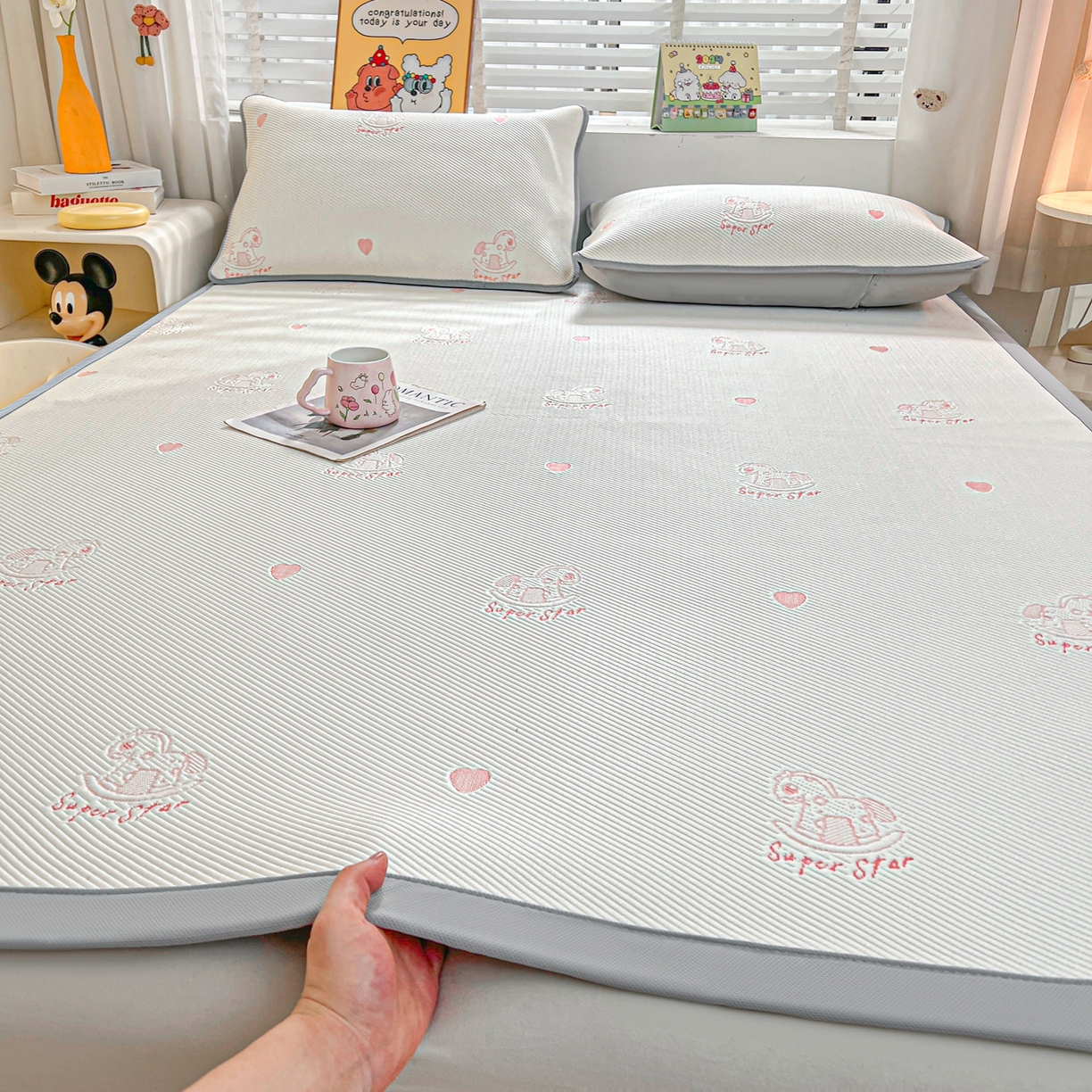 91家纺网 家纺一手货源 找家纺 （总）爱思凯家纺 2026新款A类凉感冰豆豆宿舍凉席席子凉席-灵萌-成人款