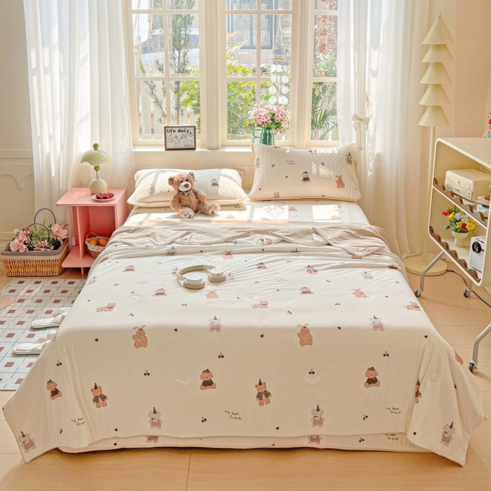 91家纺网 家纺一手货源 找家纺 卡普家居 2026新款A类锦氨凉感印花单床盖凉席 奶咖萌宠