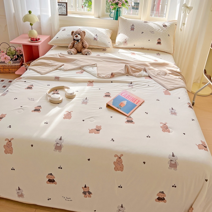 91家纺网 家纺一手货源 找家纺 卡普家居 2026新款A类锦氨凉感印花单床盖凉席 奶咖萌宠