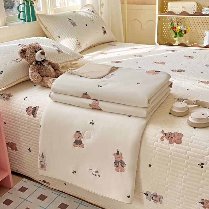 91家纺网 家纺一手货源 找家纺 卡普家居 2026新款A类锦氨凉感印花单床盖凉席 奶咖萌宠