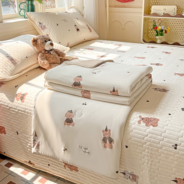 91家纺网 家纺一手货源 找家纺 卡普家居 2026新款A类锦氨凉感印花单床盖凉席 奶咖萌宠