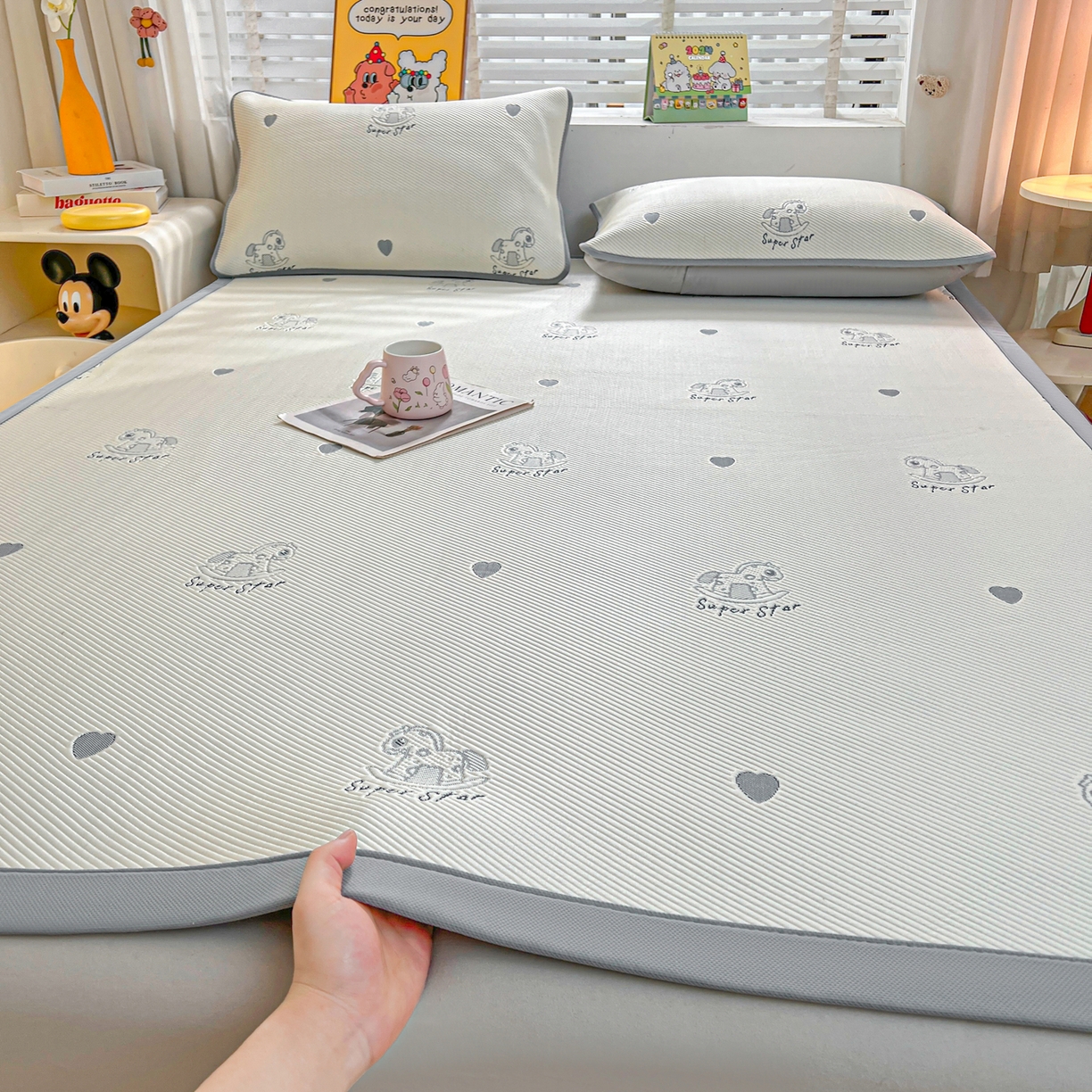 91家纺网 家纺一手货源 找家纺 （总）爱思凯家纺 2026新款A类凉感冰豆豆宿舍凉席席子凉席-灵萌-成人款