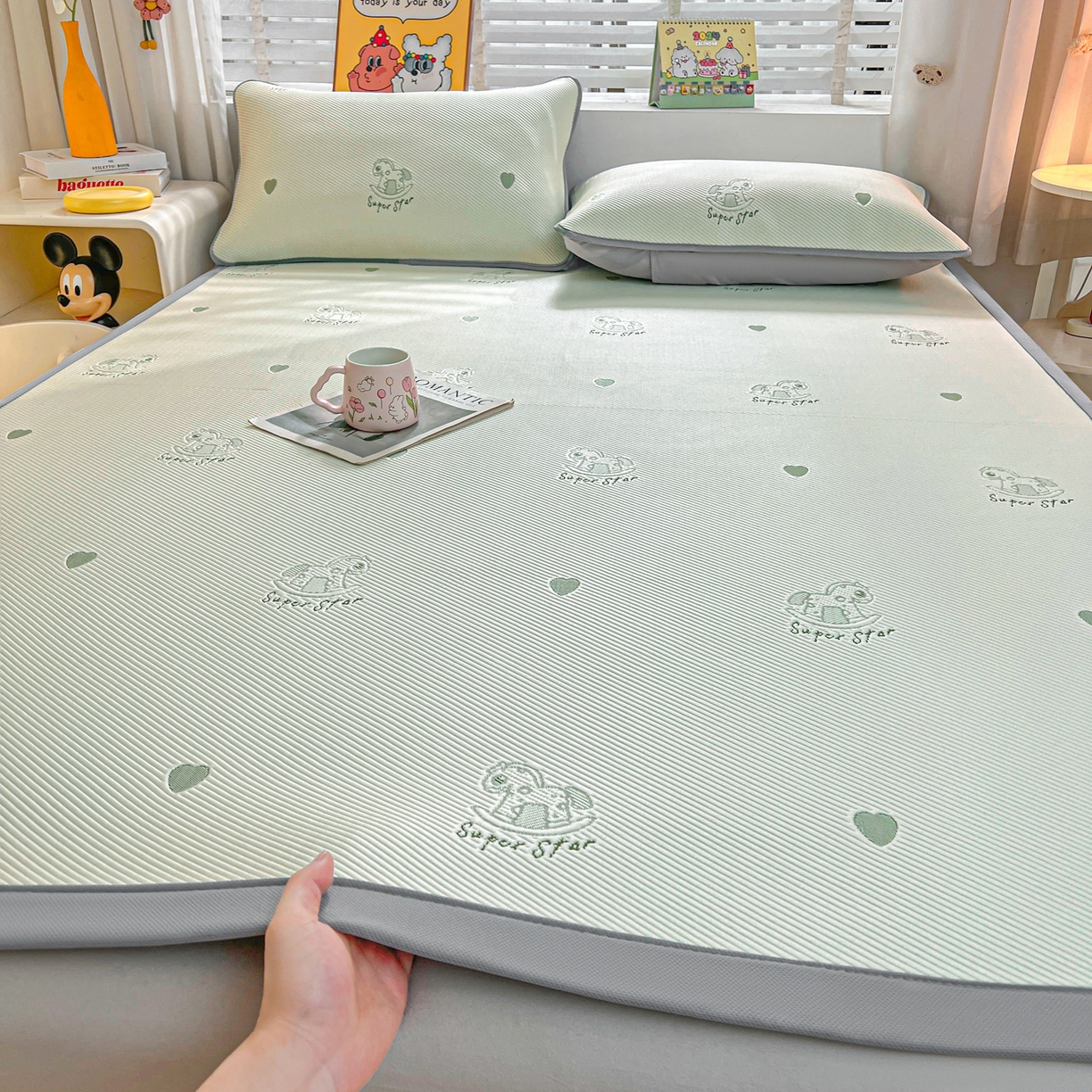 91家纺网 家纺一手货源 找家纺 （总）爱思凯家纺 2026新款A类凉感冰豆豆宿舍凉席席子凉席-灵萌-成人款