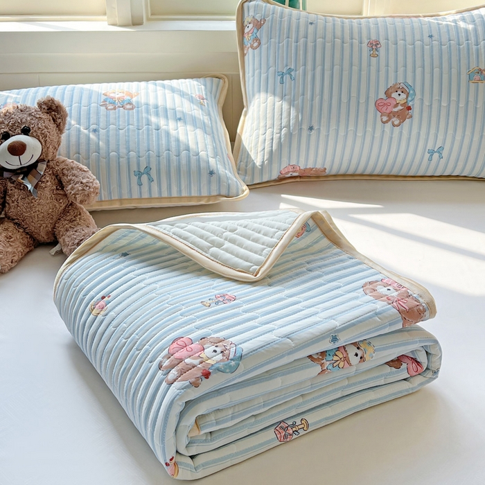 卡普家居 2026新款A类锦氨凉感印花单床盖凉席 条纹熊