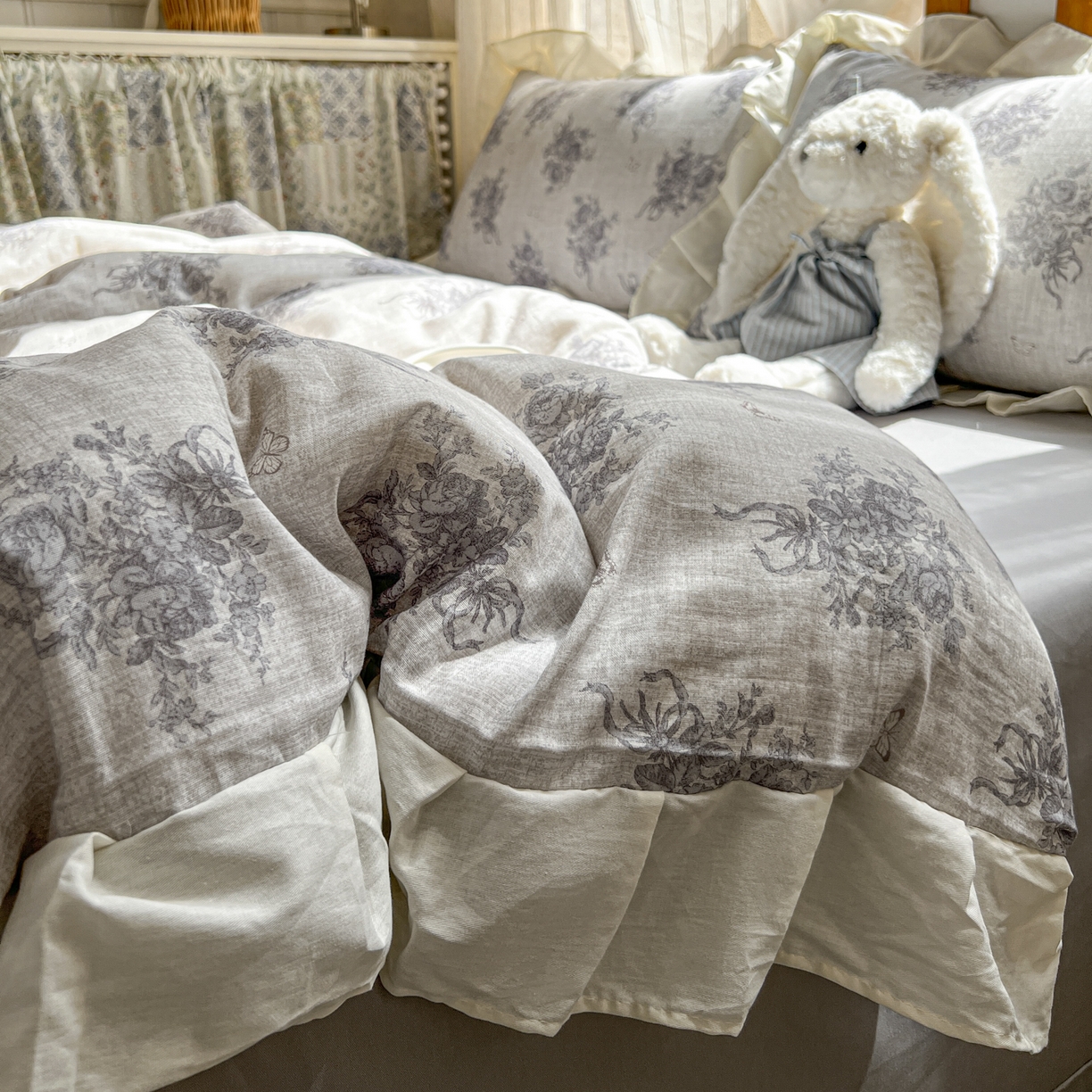 91家纺网 家纺一手货源 找家纺 （总）耀悦家纺 2026新款全棉纯棉双层纱花边四件套a类新中式小清新床笠枕套被套