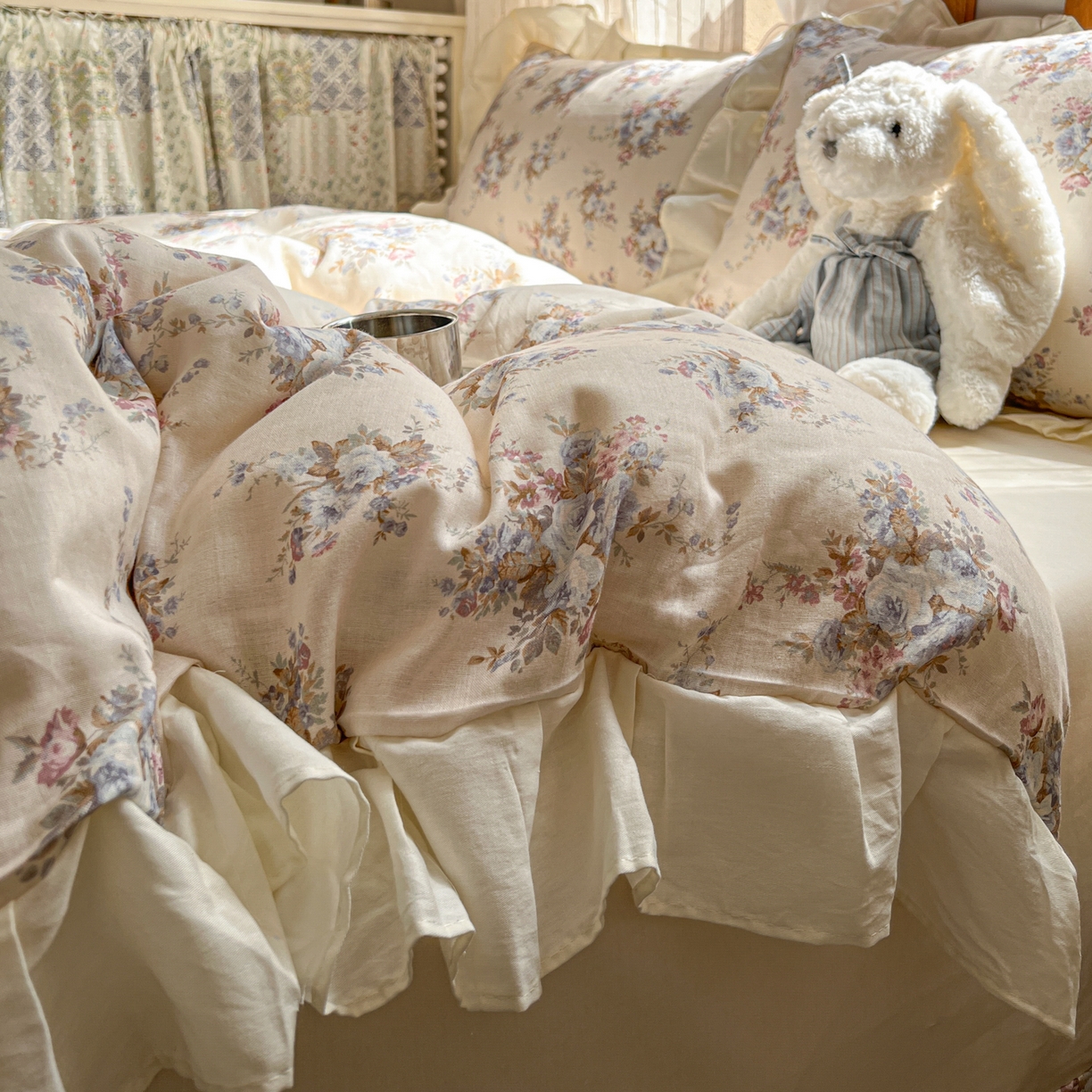 91家纺网 家纺一手货源 找家纺 （总）耀悦家纺 2026新款全棉纯棉双层纱花边四件套a类新中式小清新床笠枕套被套