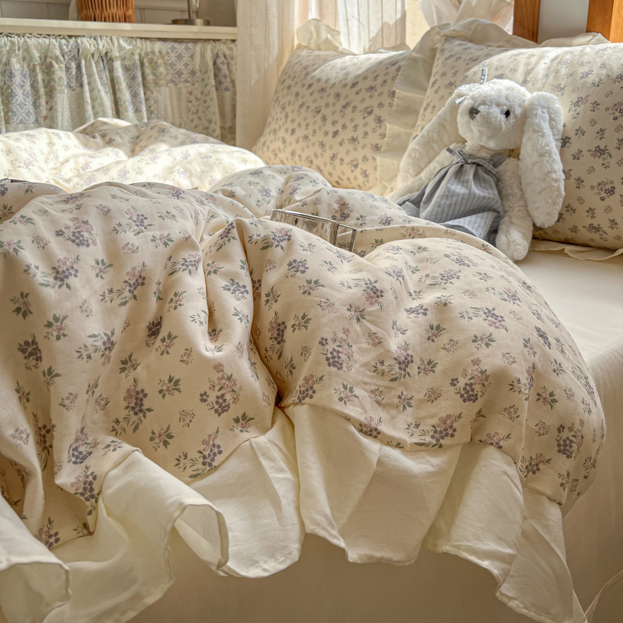 91家纺网 家纺一手货源 找家纺 （总）耀悦家纺 2026新款全棉纯棉双层纱花边四件套a类新中式小清新床笠枕套被套