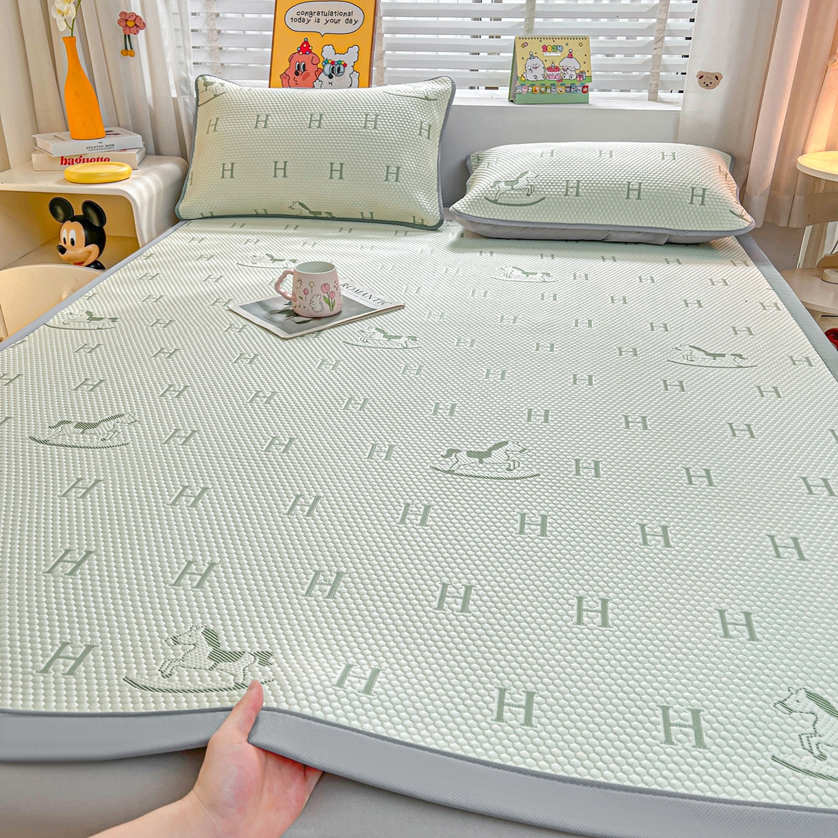 91家纺网 家纺一手货源 找家纺 （总）爱思凯家纺 2026新款A类凉感冰豆豆宿舍凉席席子凉席-灵萌-成人款