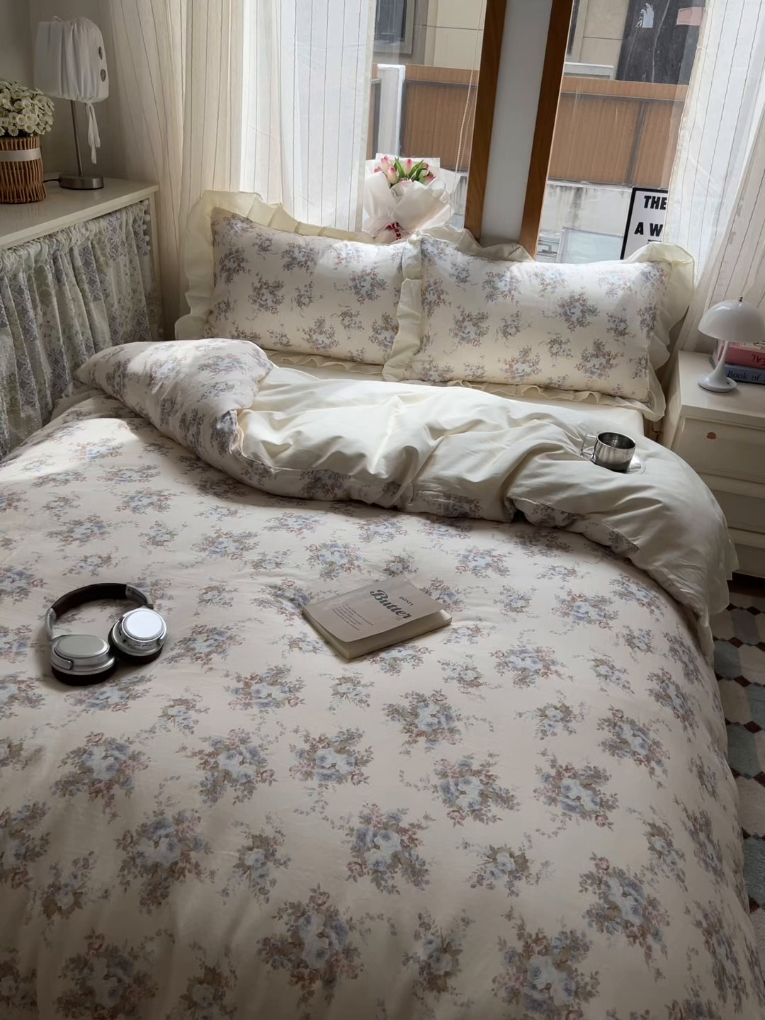 91家纺网 家纺一手货源 找家纺 耀悦家纺 2026新款全棉纯棉双层纱花边四件套a类新中式小清新床笠枕套被套 春日织梦