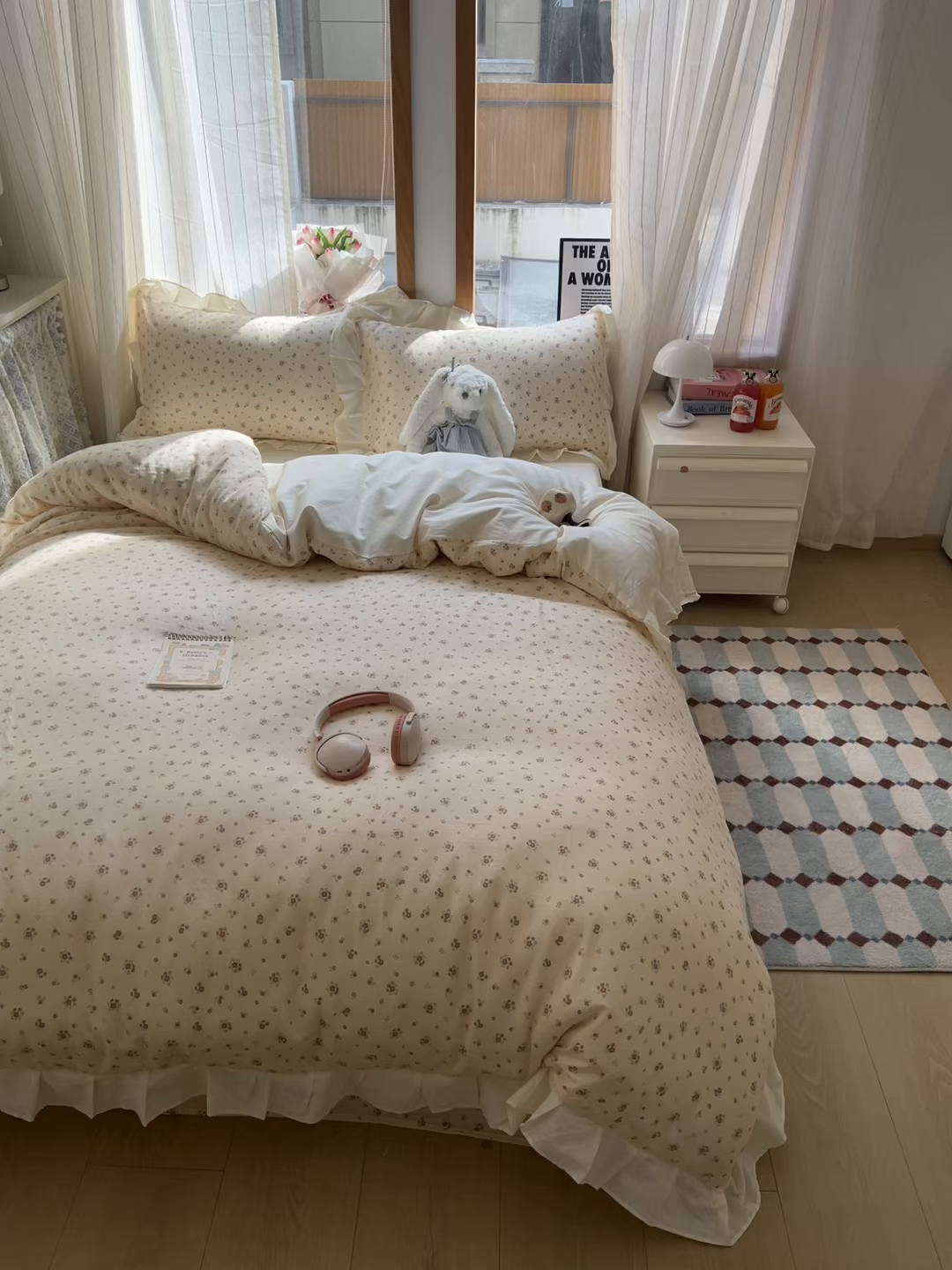 91家纺网 家纺一手货源 找家纺 耀悦家纺 2026新款全棉纯棉双层纱花边四件套a类新中式小清新床笠枕套被套 暖棠花信