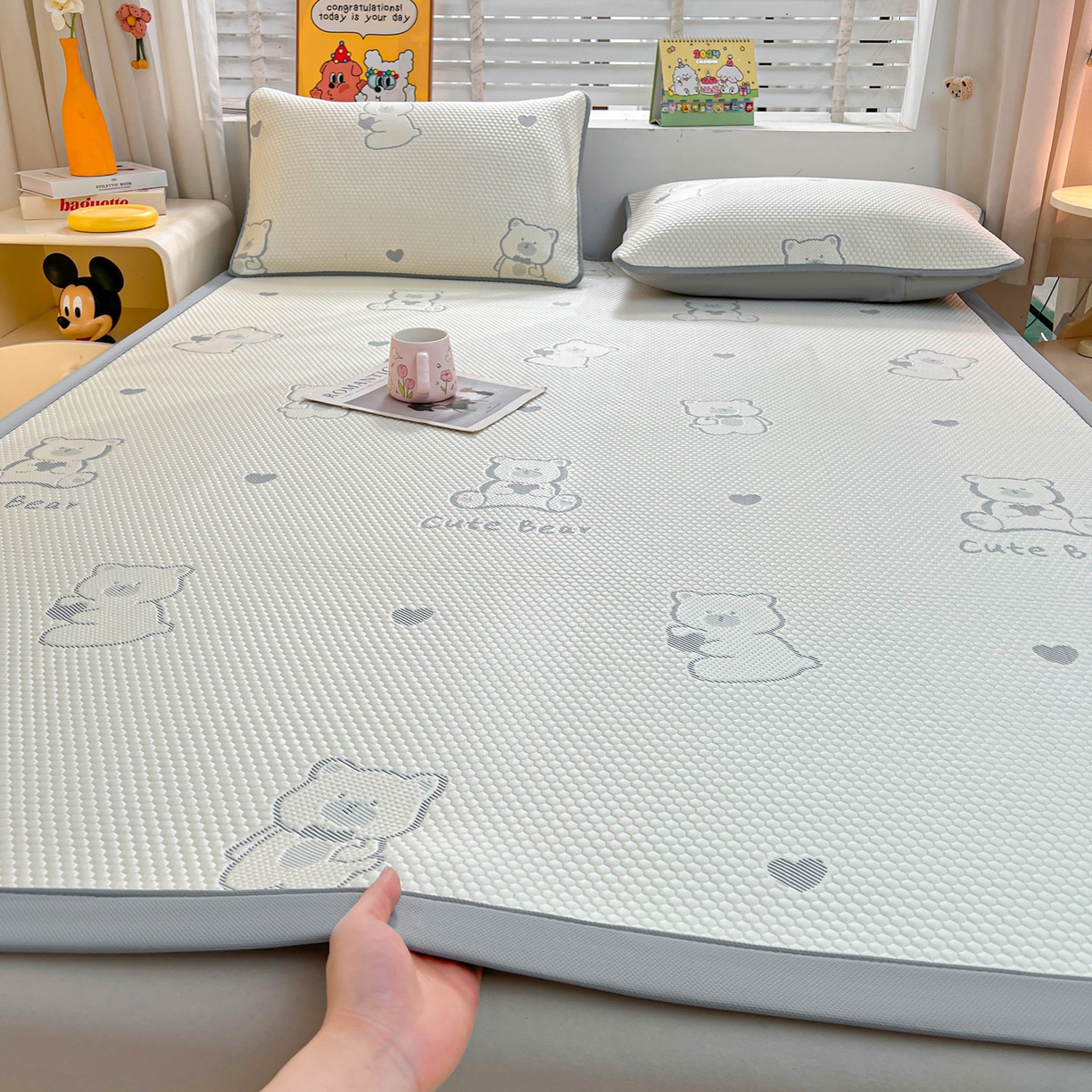 91家纺网 家纺一手货源 找家纺 （总）爱思凯家纺 2026新款A类凉感冰豆豆宿舍凉席席子凉席-灵萌-成人款