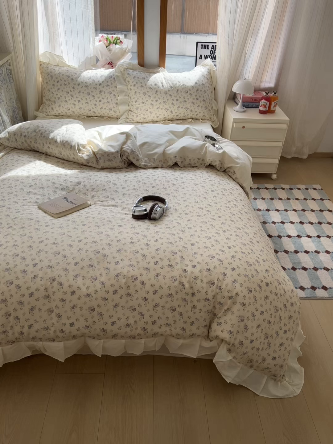 91家纺网 家纺一手货源 找家纺 耀悦家纺 2026新款全棉纯棉双层纱花边四件套a类新中式小清新床笠枕套被套 柔紫漫序