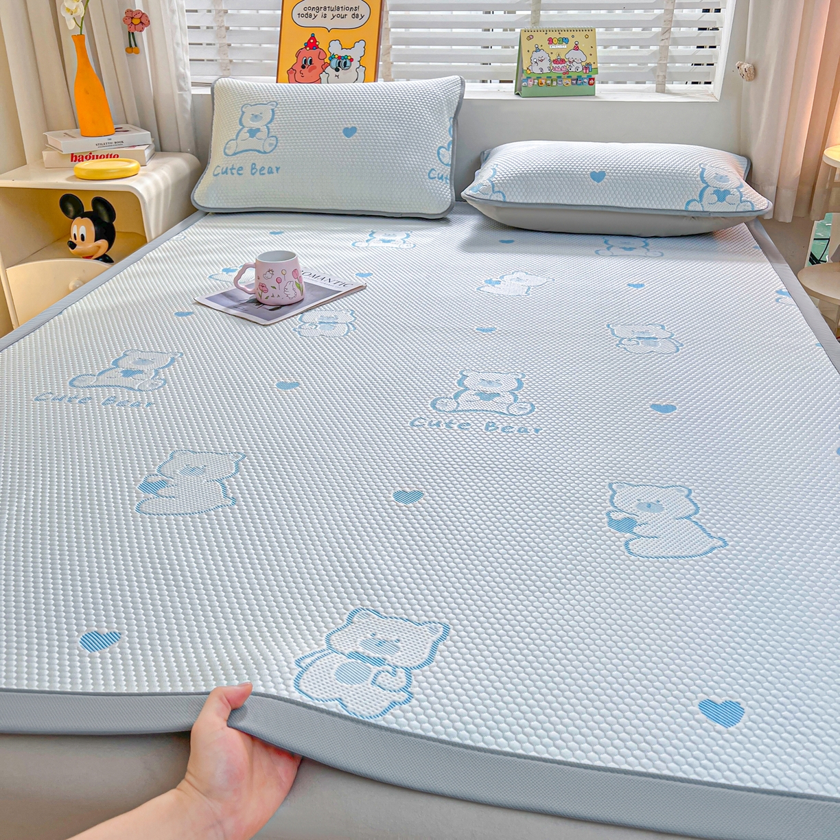 91家纺网 家纺一手货源 找家纺 （总）爱思凯家纺 2026新款A类凉感冰豆豆宿舍凉席席子凉席-灵萌-成人款